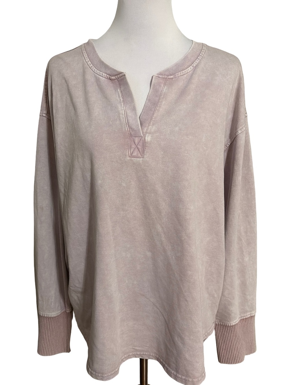 Jane and Delancey Washed Mauve V-Neck Pullover